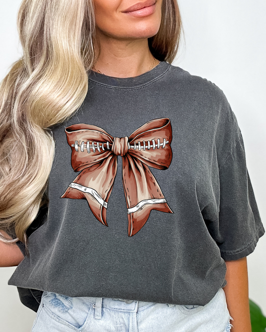 Football Coquette Bow Pepper Comfort Colors Tee