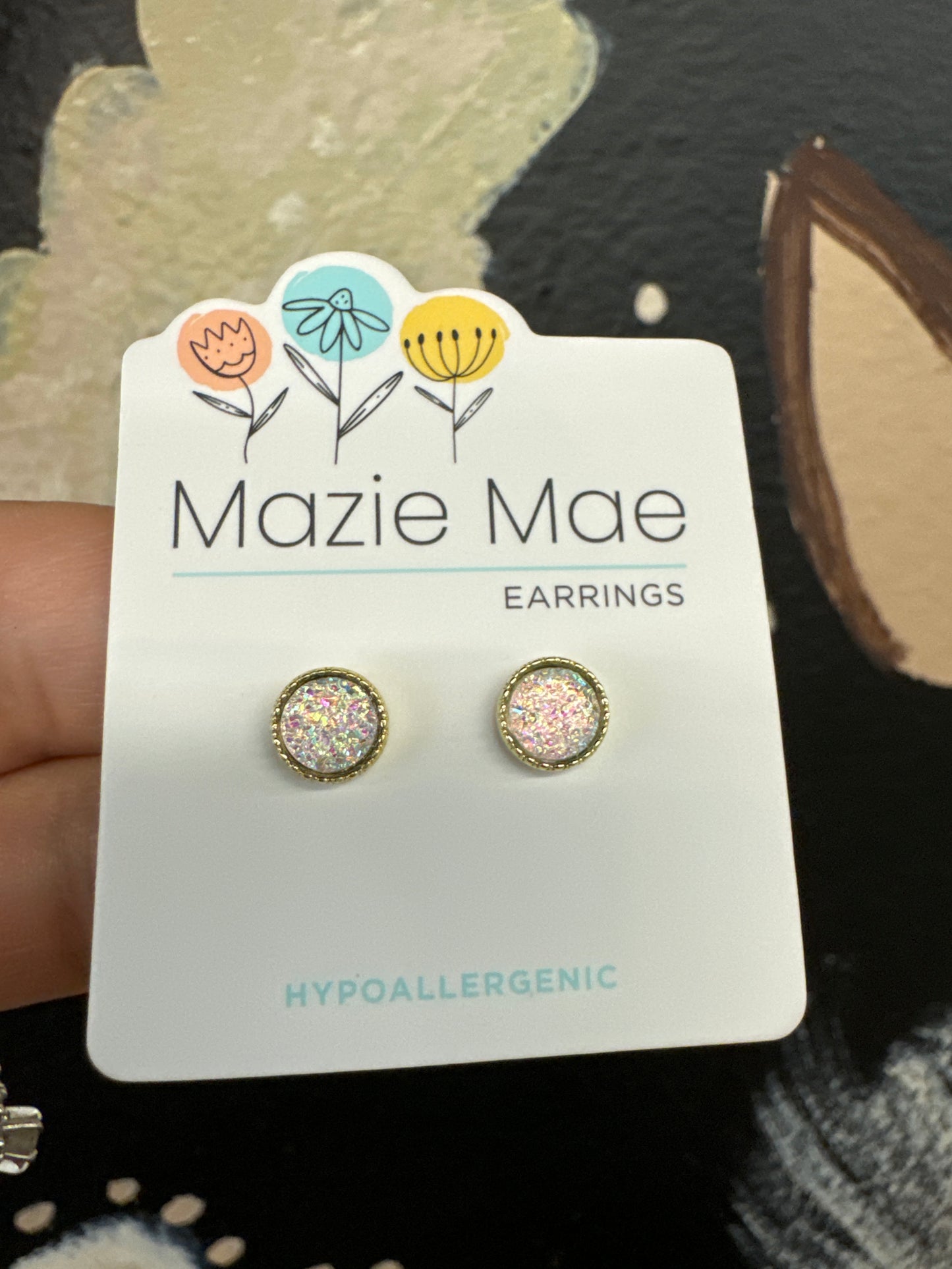 Gold Sparkling White Opal Stud Mazie Mae Earring