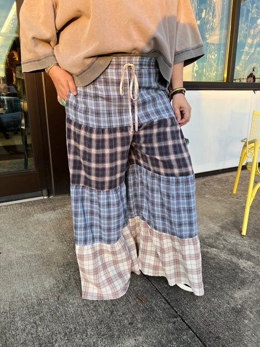 Layered Plaid Lounge Pants | Blue Combo