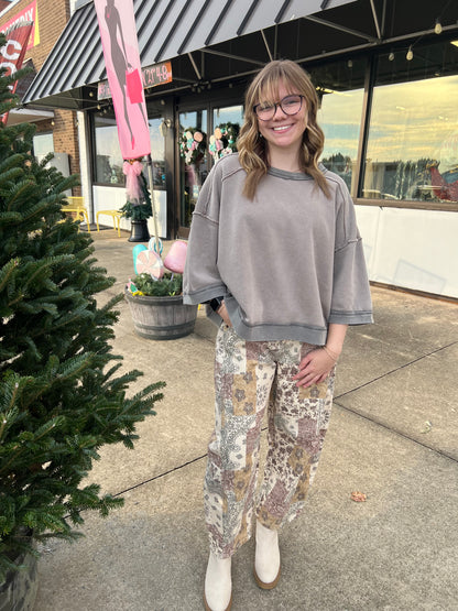 Distressed 3/4 Sleeve Pullover