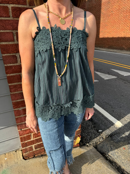 Cute in Crochet Cami Top | Ash Green