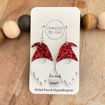 Gnome Earrings: Red Glitter Hat