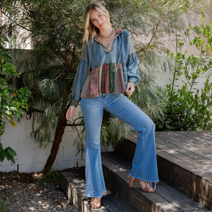 Denim Plaid Hoodie