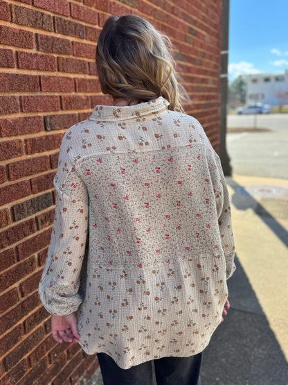 Ivory Gauze Floral Shirt