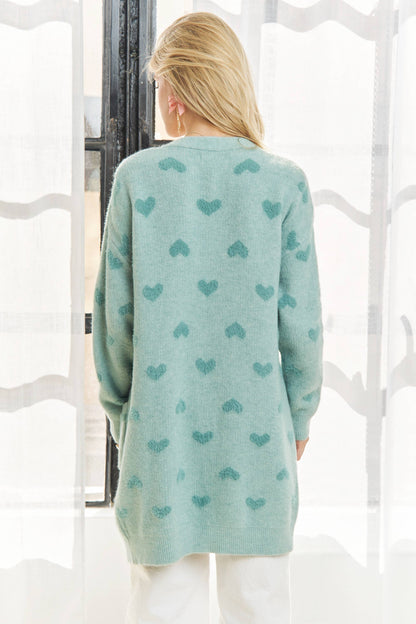 Lovely Heart Sweater Cardigan | Sage