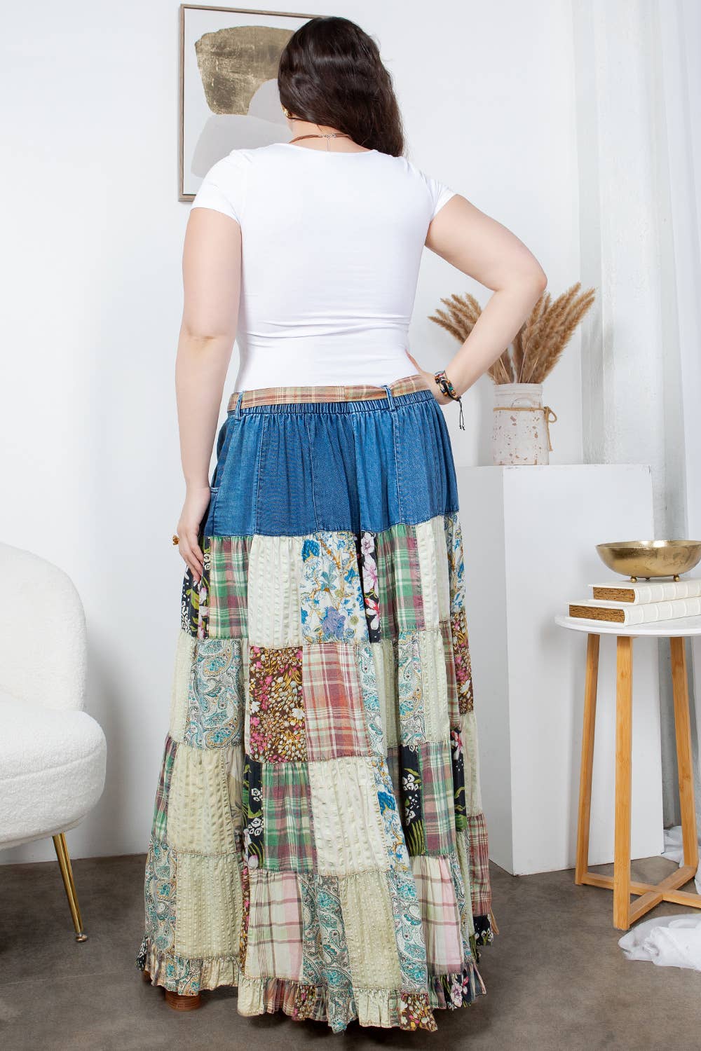 Eva Patchwork Belted Skirt