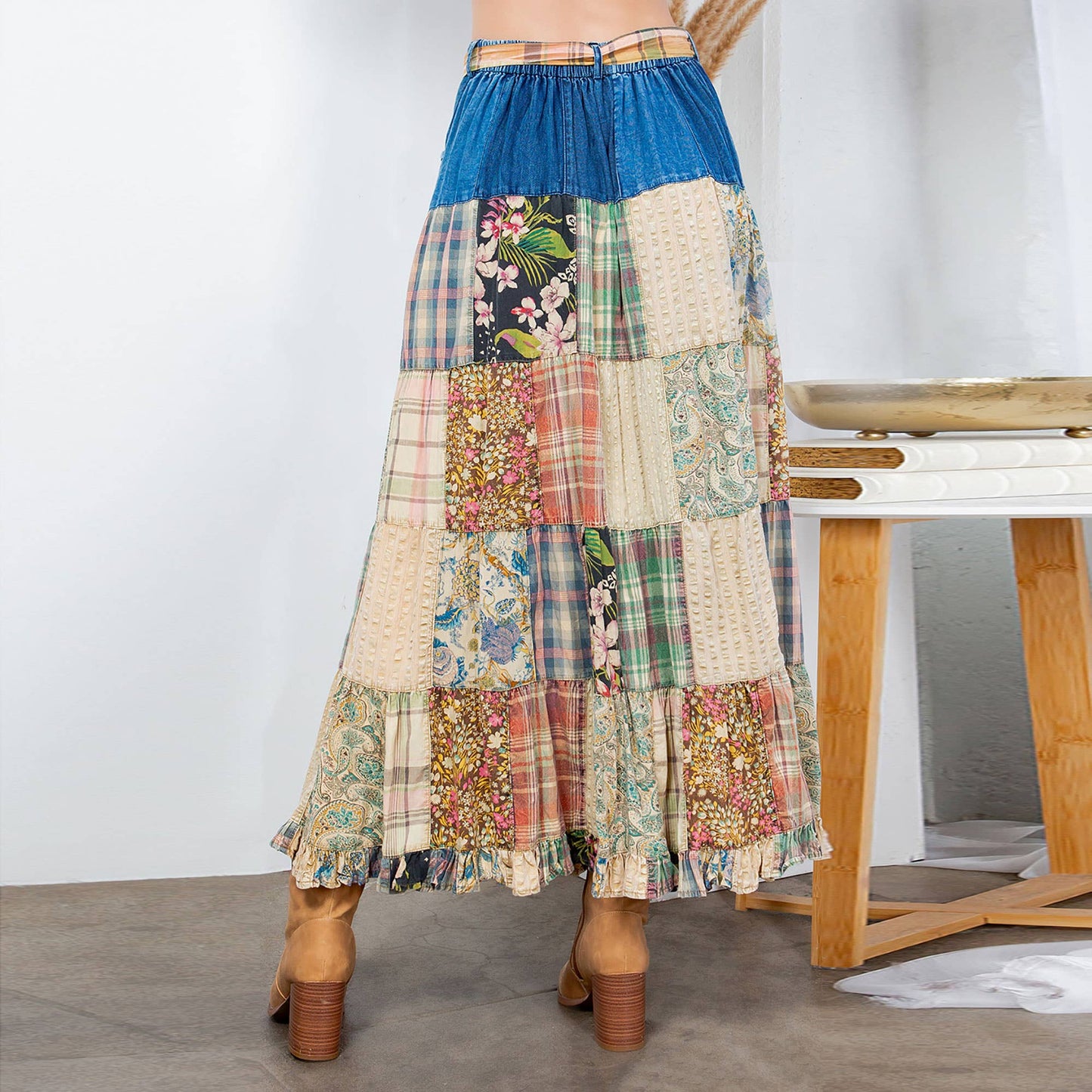 Eva Patchwork Belted Skirt