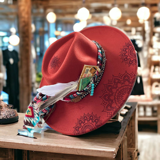 Mandala Burned Hat Western Rancher Hat