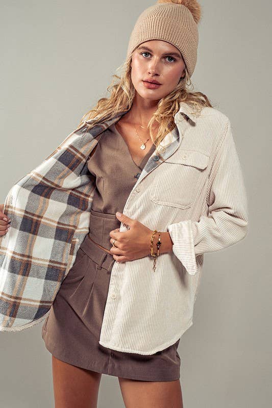 Camille Plaid Lined Corduroy Shacket