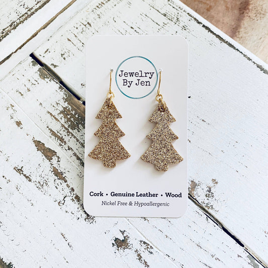 Christmas Tree Earrings: Gold Fine Glitter