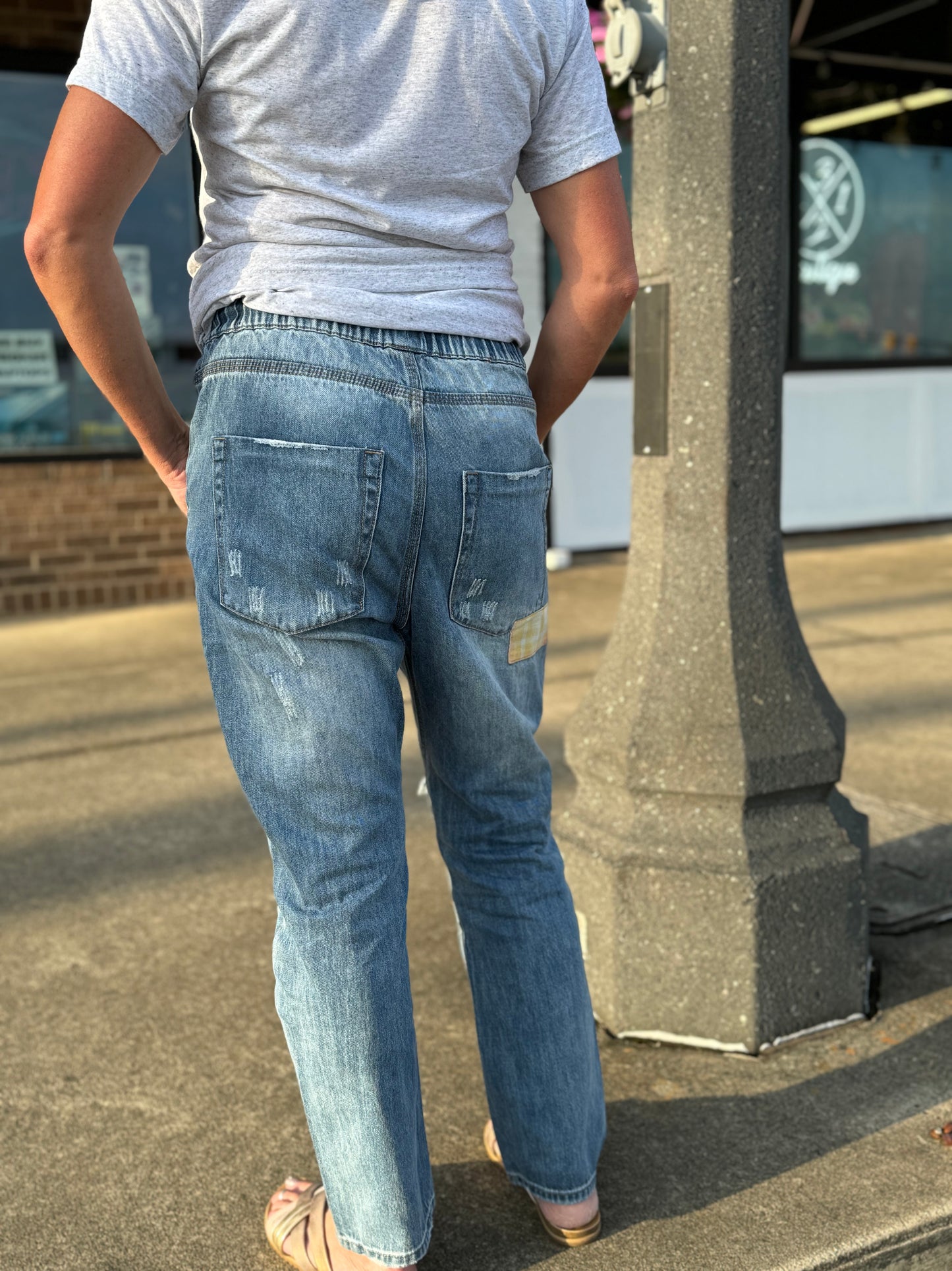 Perfectly Patched Straight Leg Jeans