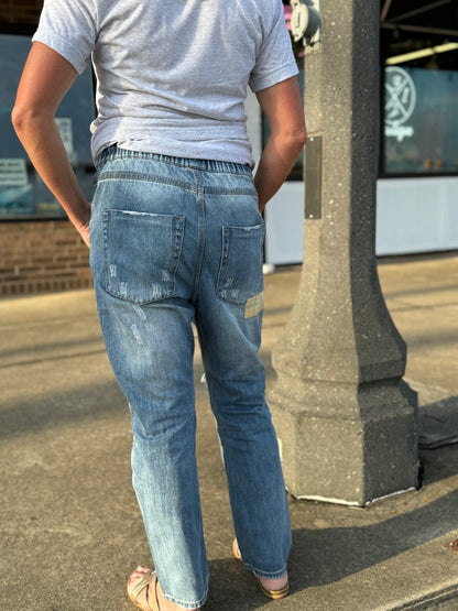 Perfectly Patched Straight Leg Jeans