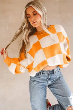 The Cutest Checkered Sweater- Orange