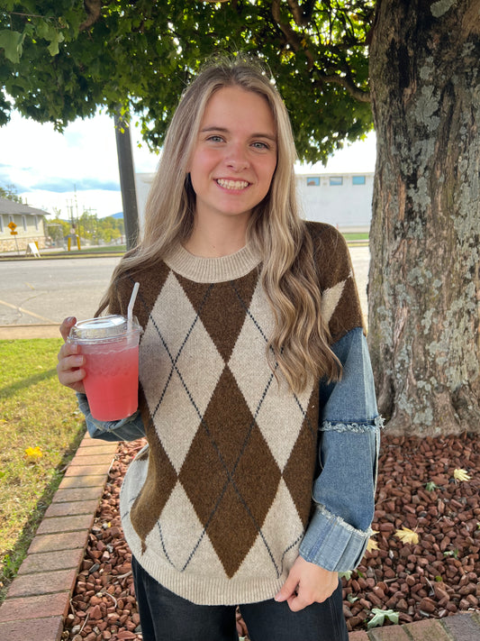 Colette Argyle Denim Sleeve Sweater