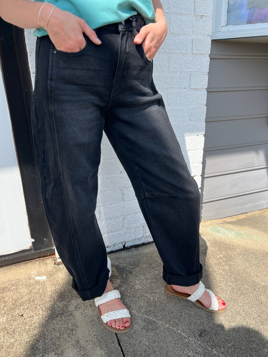 Black Fade Barrel Jeans
