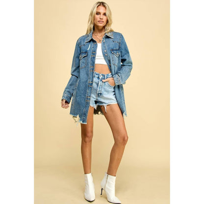 Sadie Distressed Denim Shacket