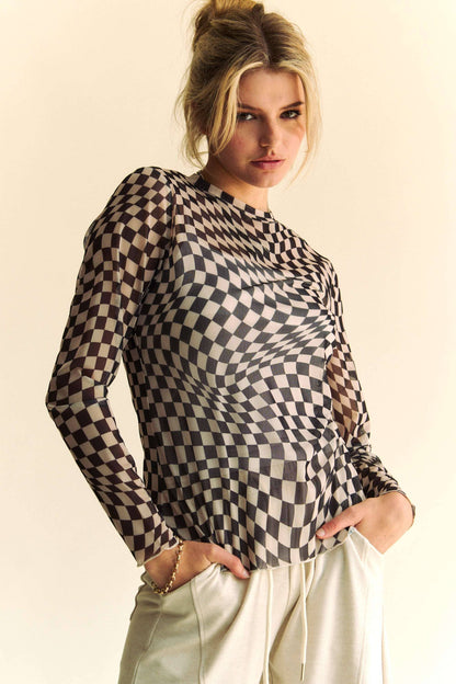 Harper Check Mesh Top