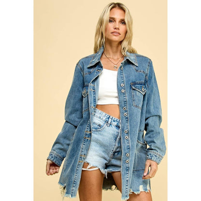 Sadie Distressed Denim Shacket