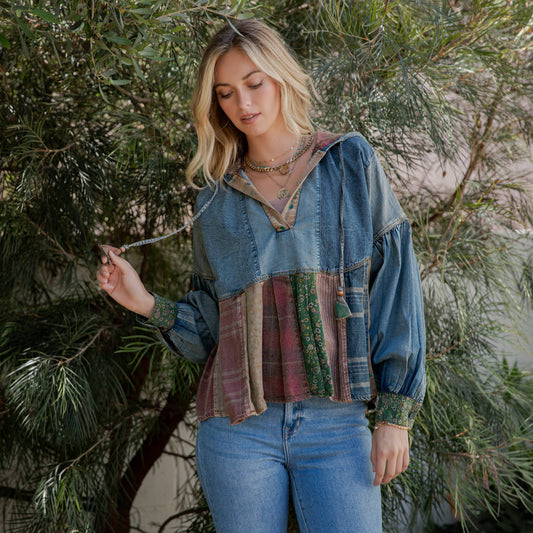 Denim Plaid Hoodie
