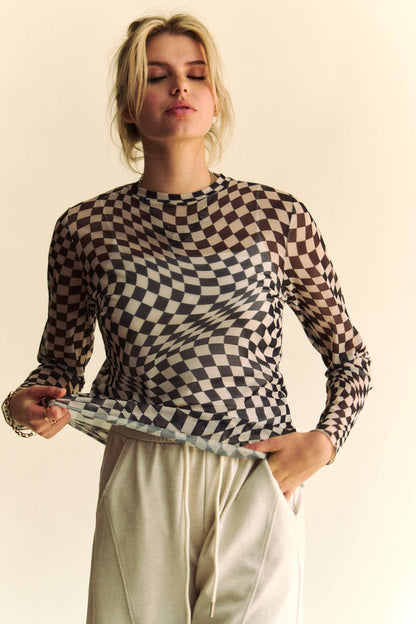 Harper Check Mesh Top