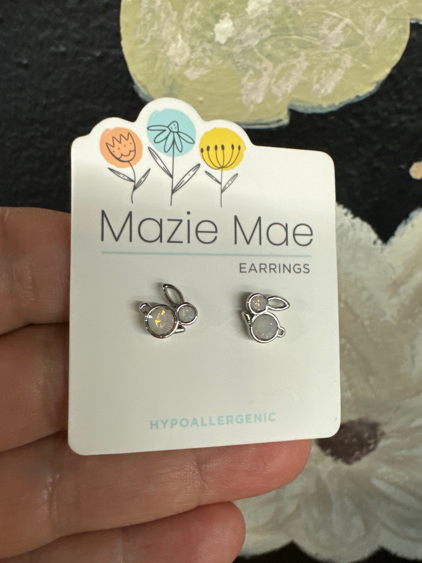 Silver White Opal Bunny Stud Mazie Mae Earring