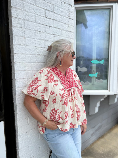 Crimson Bloom Blouse