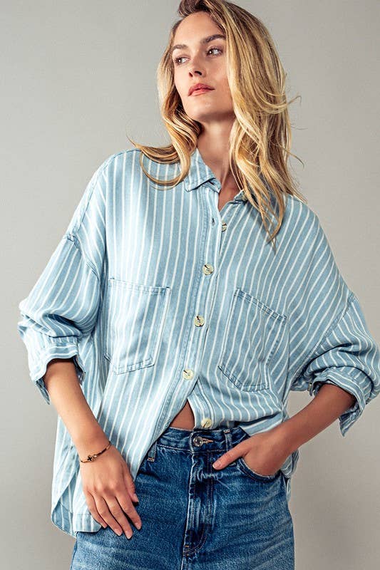 Chambray Stripe Pocket Button Down Shirt