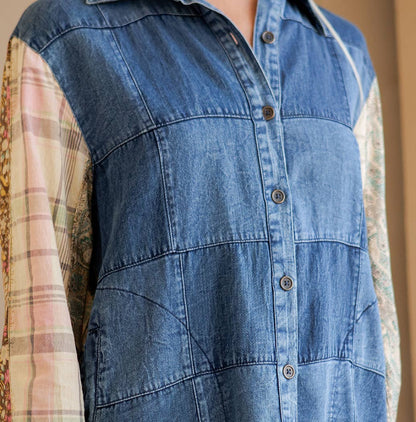 Sierra Patchwork Denim Shirt w/ Pockets