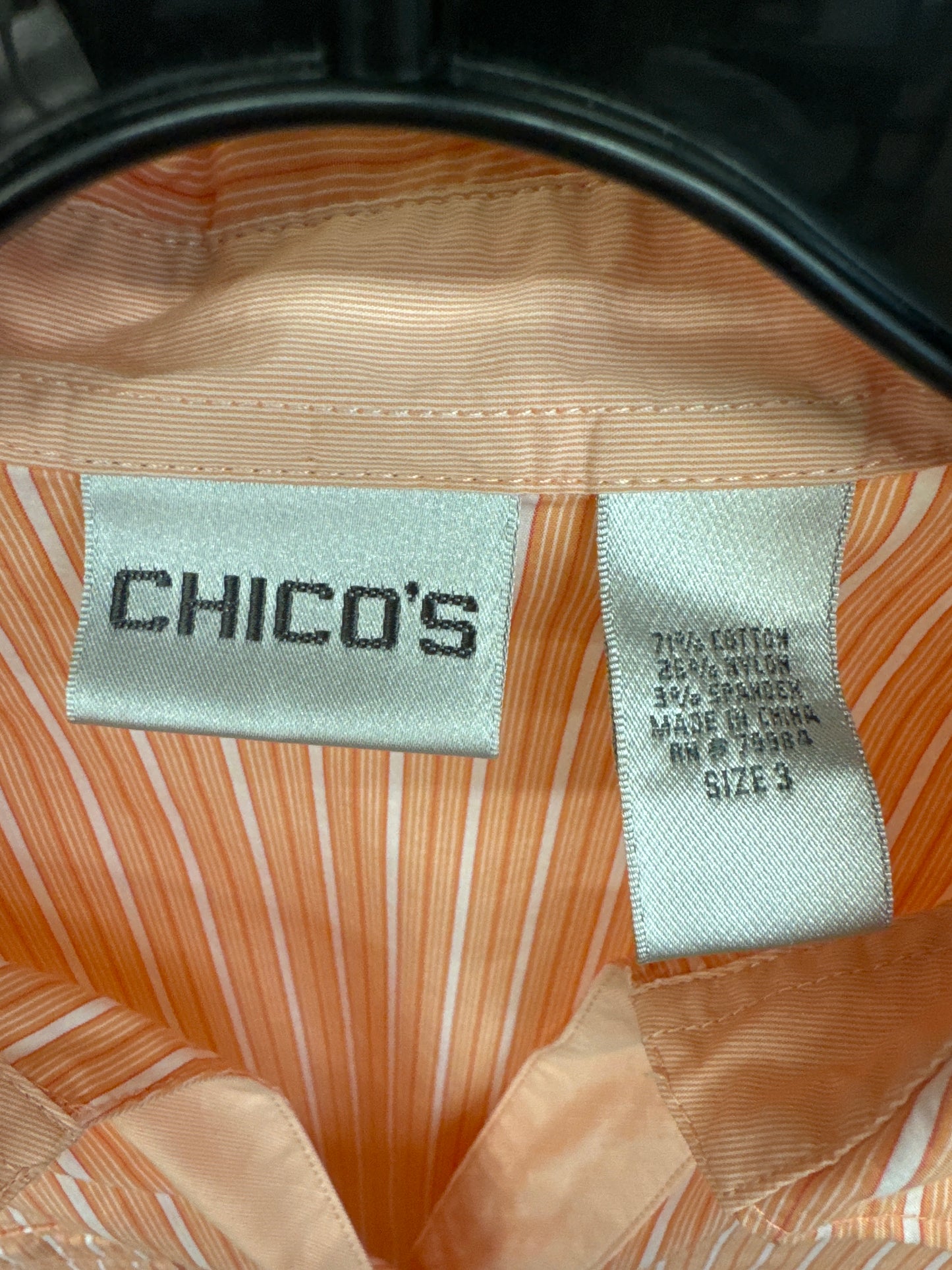Chico's Womens Button Down Shirt  Orange White Striped with Pockets | Size 3