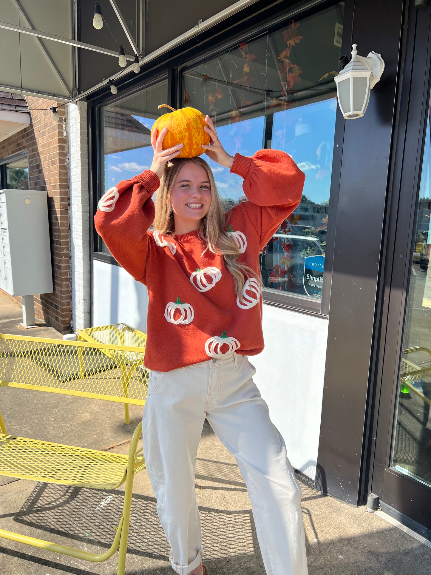 Pumpkin Patch Balloon Sleeve Sweater | RUST