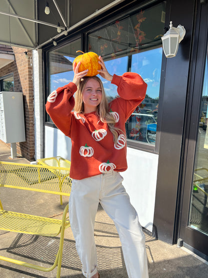Pumpkin Patch Balloon Sleeve Sweater | RUST