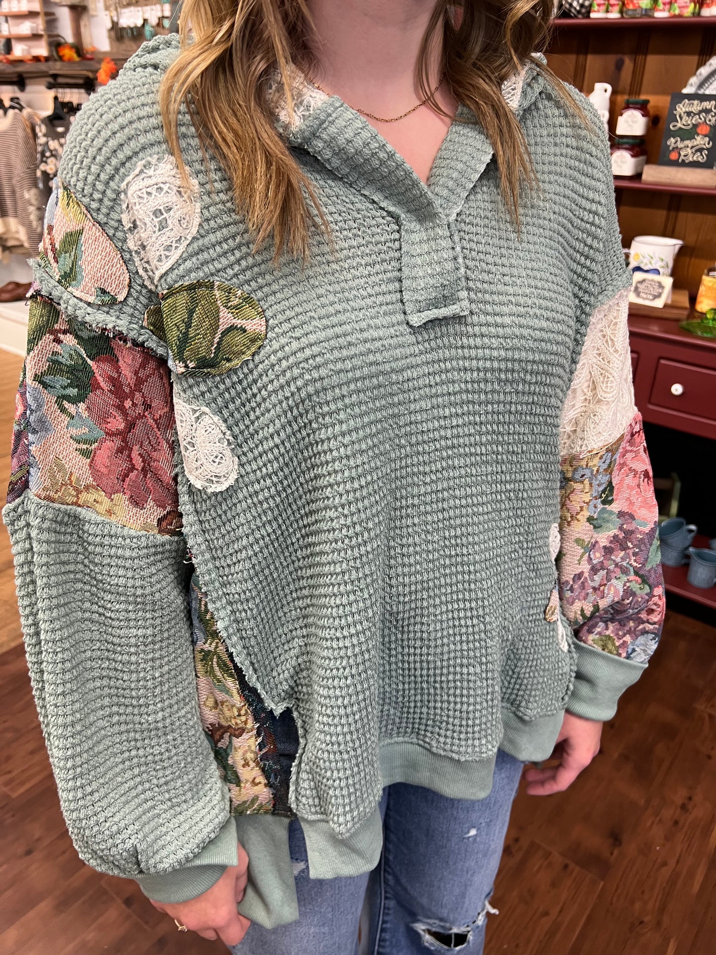 Seafoam Patchwork Hoodie Top