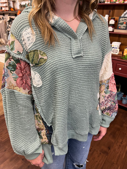 Seafoam Patchwork Hoodie Top