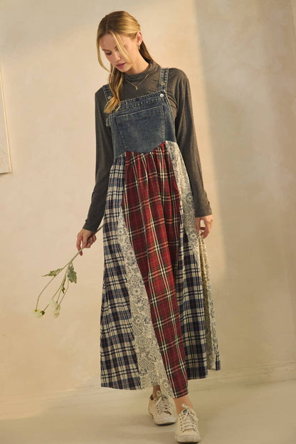 Denim & Plaid Overall Dress