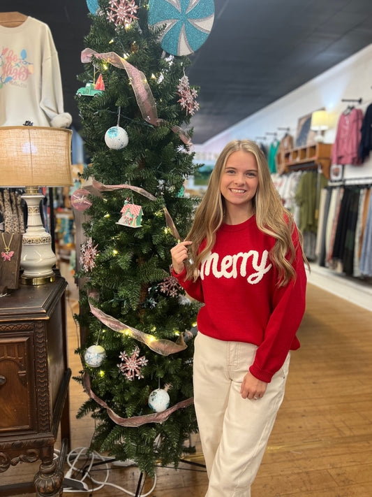 Merry Embroidered Crewneck Sweater
