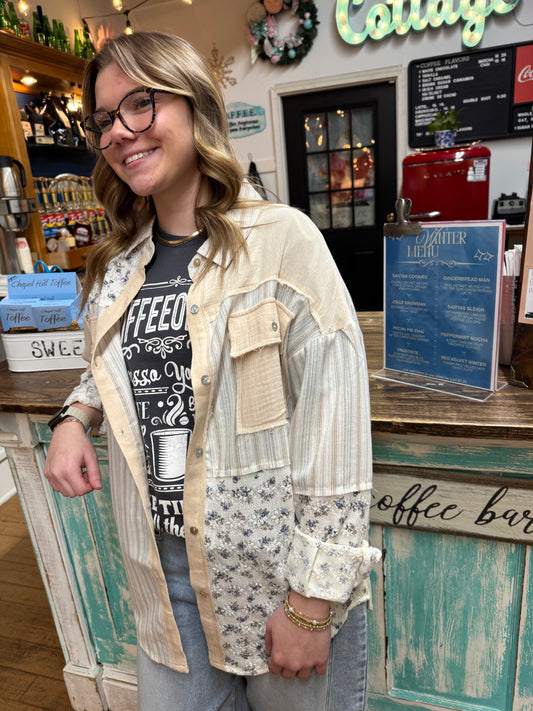 Floral & Stripe Oversized Shacket/Shirt