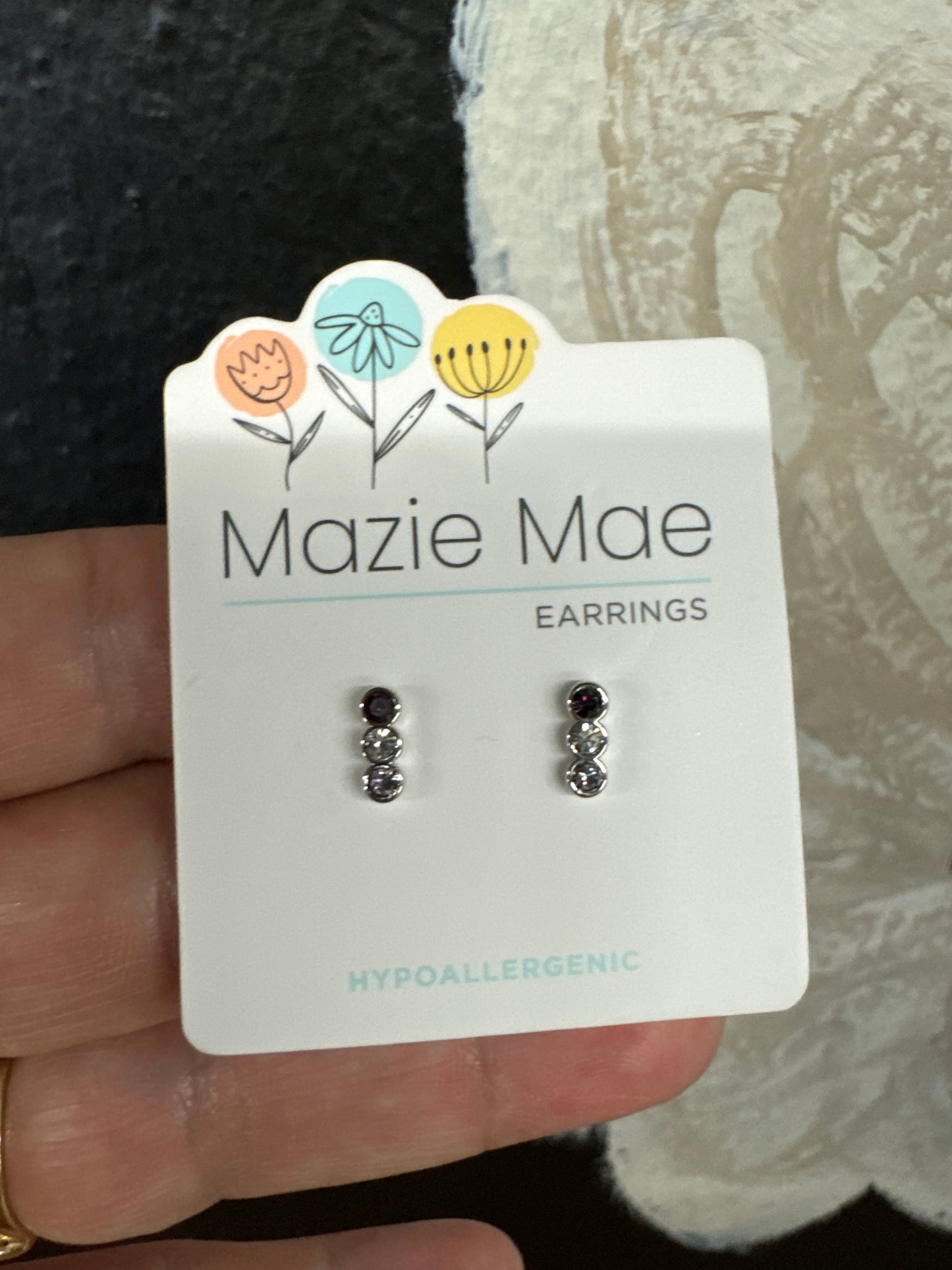 Silver Purple Vertical Trio Stud Mazie Mae Earring