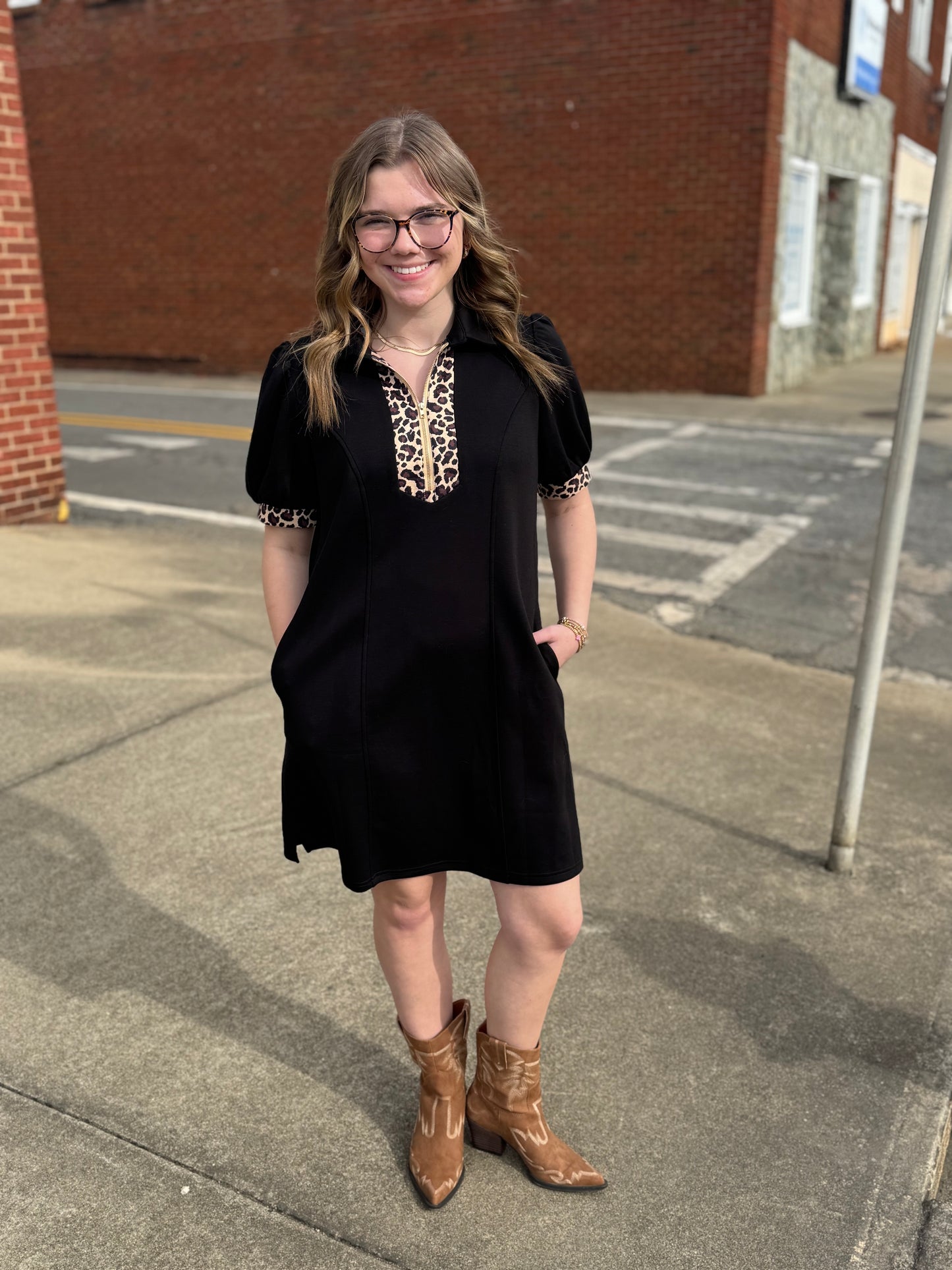 Black Leopard Zip Dress