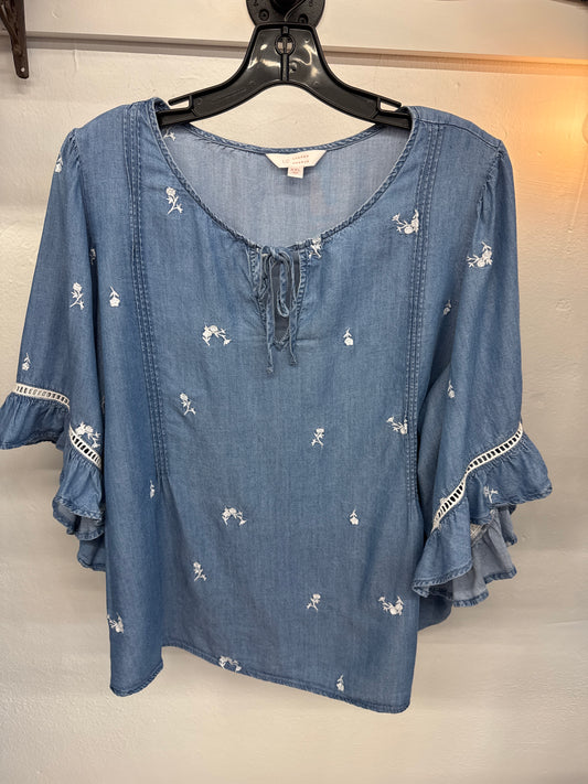 Lauren Conrad Chambray Floral Embroidered Top | XXL
