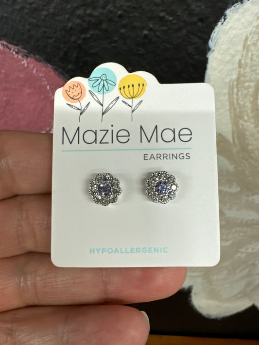 Silver Light Amethyst CZ Flower Stud Mazie Mae Earring