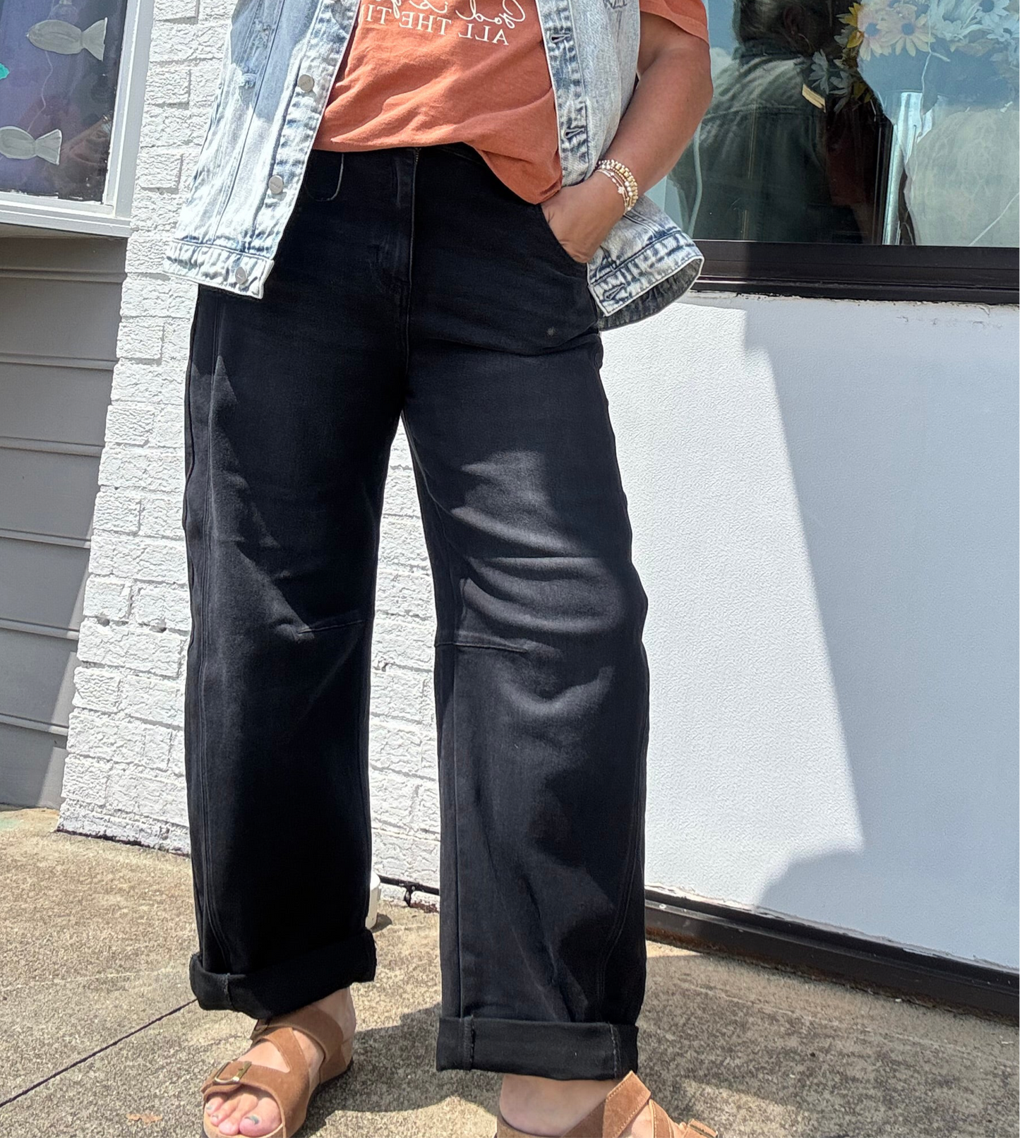 Black Fade Barrel Jeans