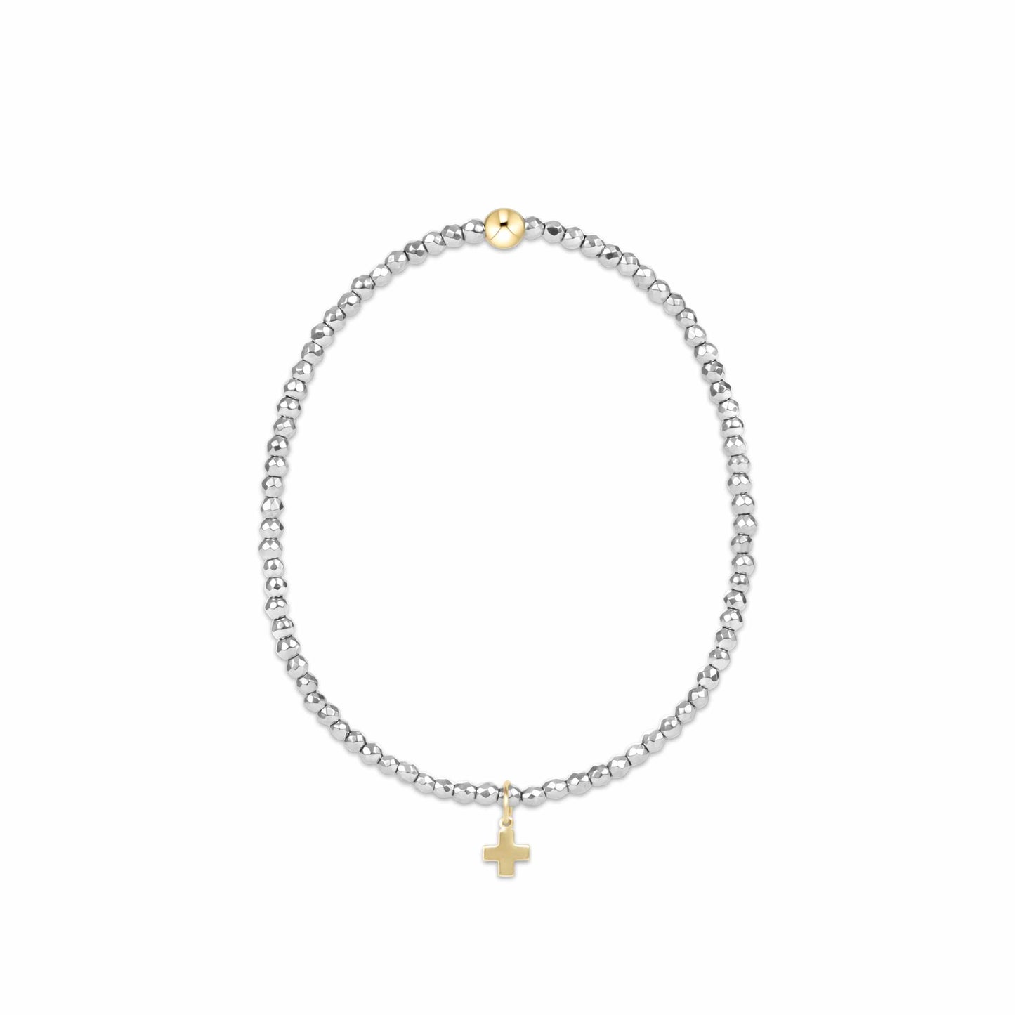 Enewton Extends - Silver Faceted Hematite 2mm Bead Bracelet - Signature Cross Gold Charm