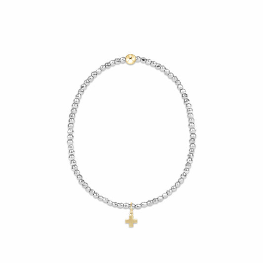 Enewton Extends - Silver Faceted Hematite 2mm Bead Bracelet - Signature Cross Gold Charm