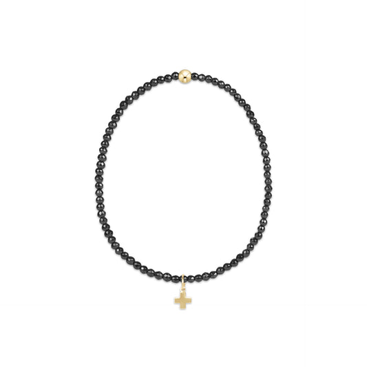 Faceted Hematite 2mm Bead Bracelet - Signature Cross Gold Charm