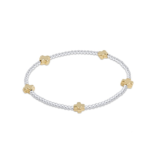 Signature Cross Small Sterling Mixed Metal Pattern 2Mm Bead Bracelet - Gold