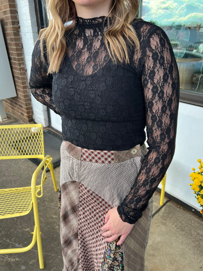 Lucia Lace High Neck Top | Black