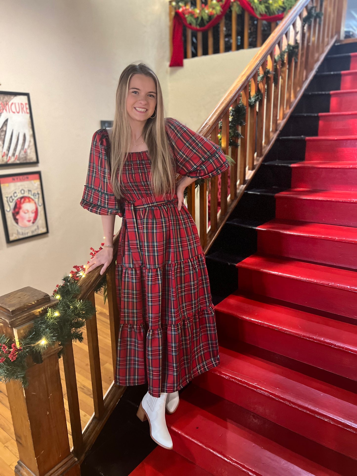 Smocked Plaid Midi Dress
