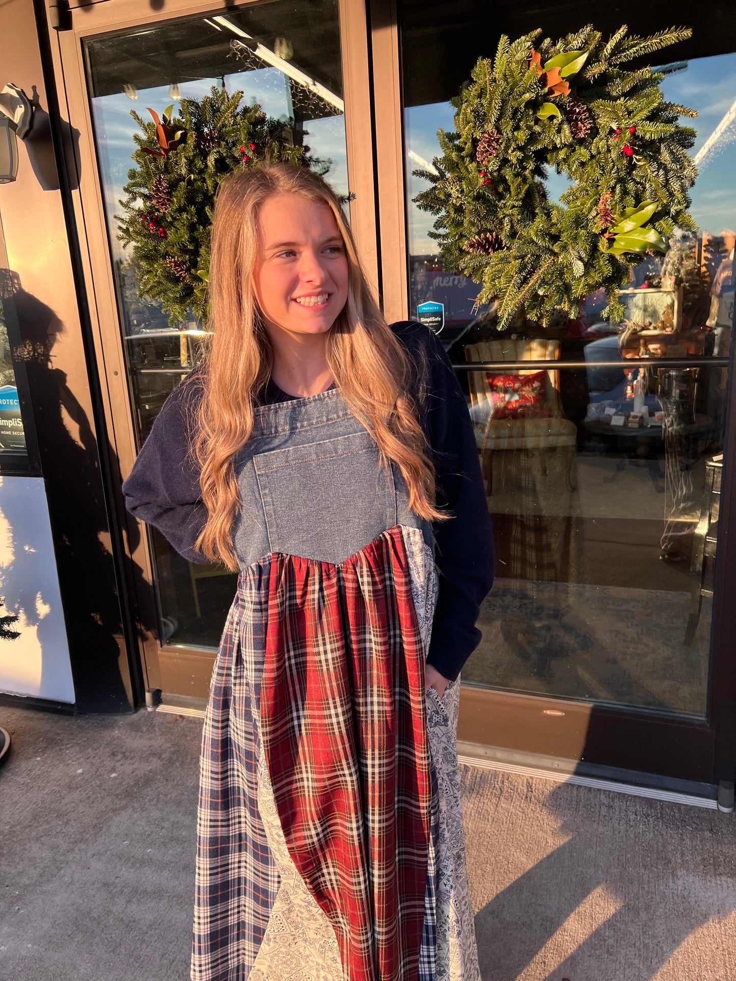 Denim & Plaid Overall Dress