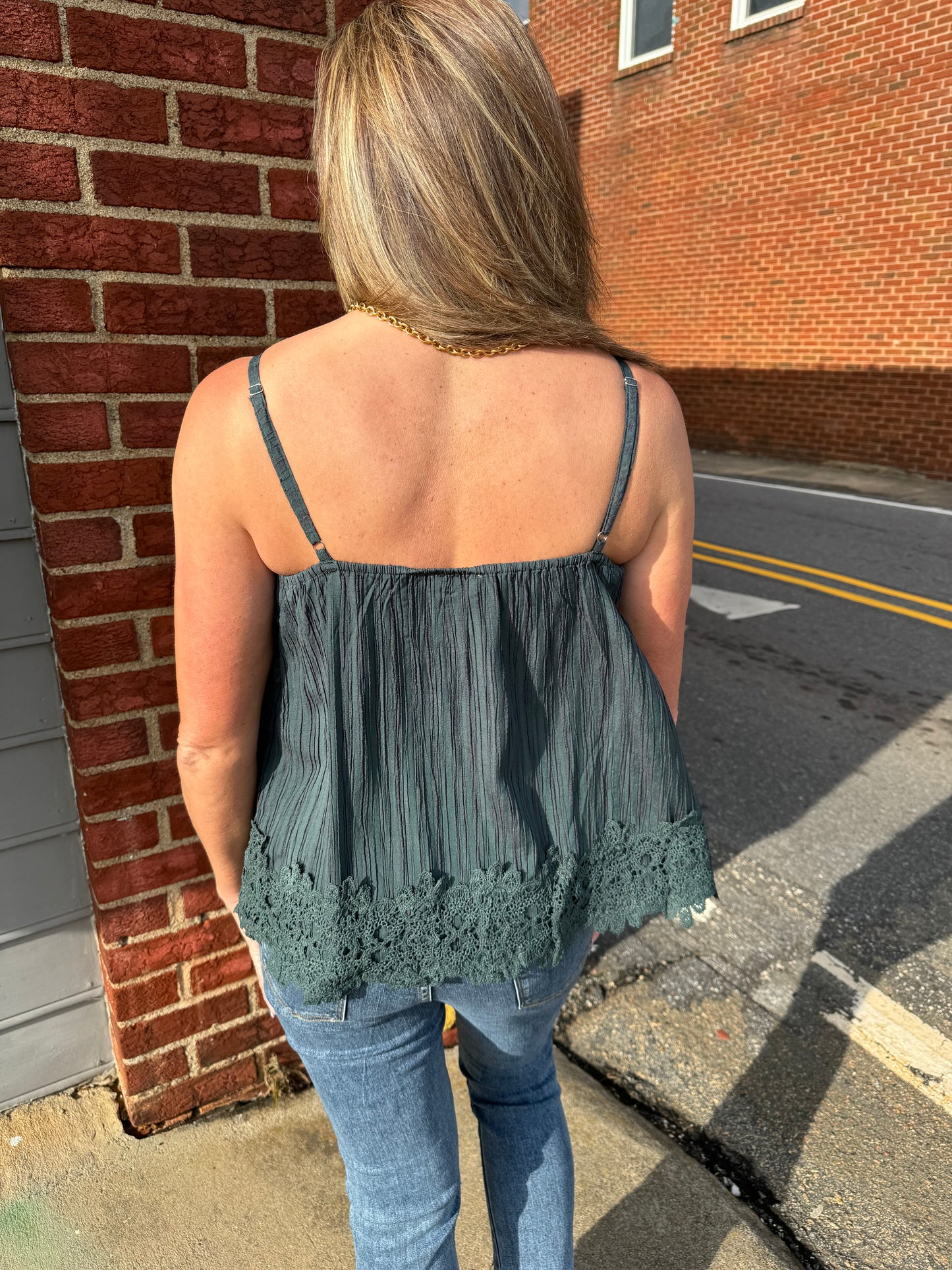 Cute in Crochet Cami Top | Ash Green