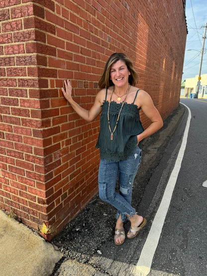 Cute in Crochet Cami Top | Ash Green